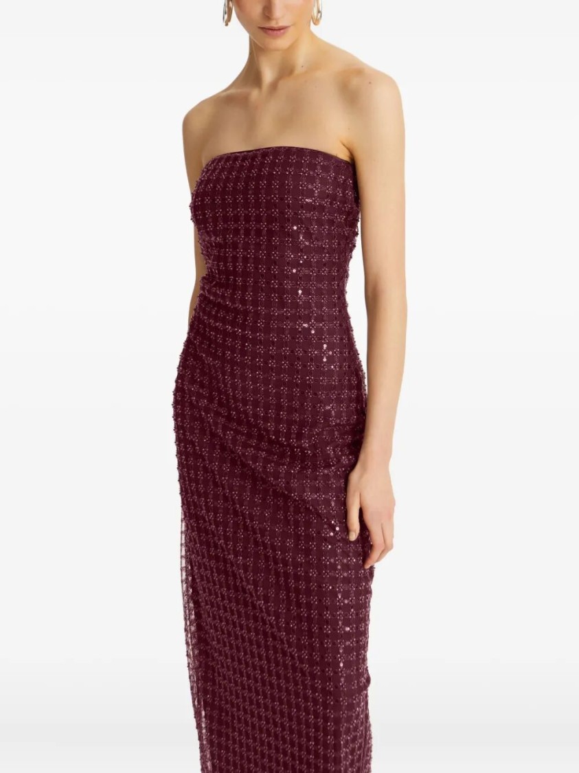 Rotate Birger Christensen Rotate Floor-length Burgundy Strapless Evening Dress With Sequined Detailing In Black
