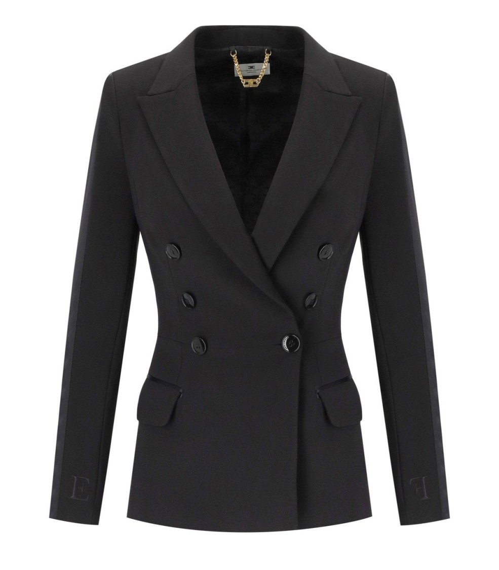 ボトムスその他 Elisabetta Franchi Black Crepe Double-Breasted Jacket Elisabetta Franchi Black Crepe Double-Breasted Jacket Blazer