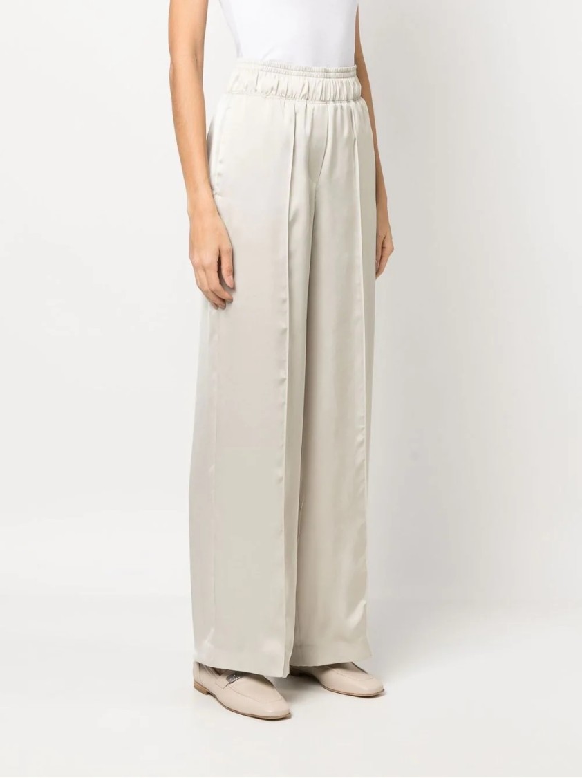 Brunello Cucinelli Elegant Wide-leg Trousers With Comfortable Elastic Waistband And Refined Finish In Gray