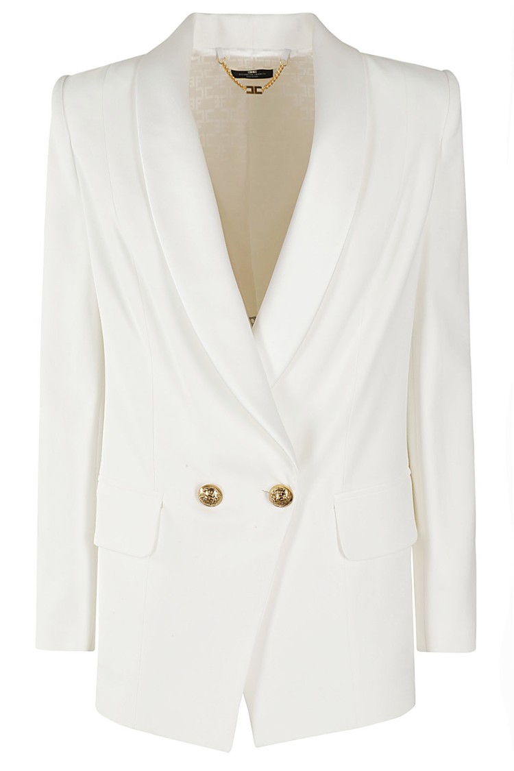 Elisabetta Franchi Ivory Blazer With Satin Shawl Lapels In White