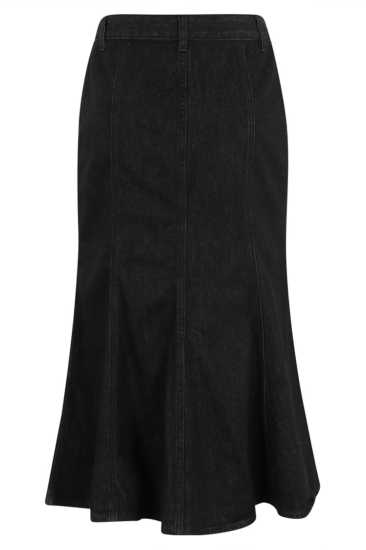Self-portrait Denim Flared Midi Skirt In Black