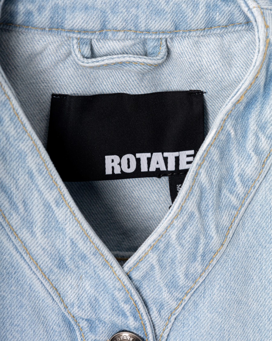 Rotate Birger Christensen Rotate Cropped Round Sleeve Denim Jacket In Light Blue