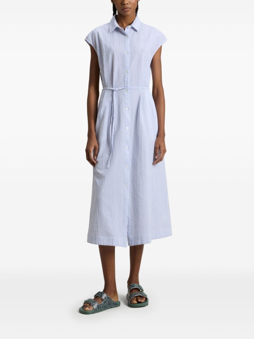 Woolrich Button-down Midi Dress With Fitted Waist And Flowing Skirt In Blue