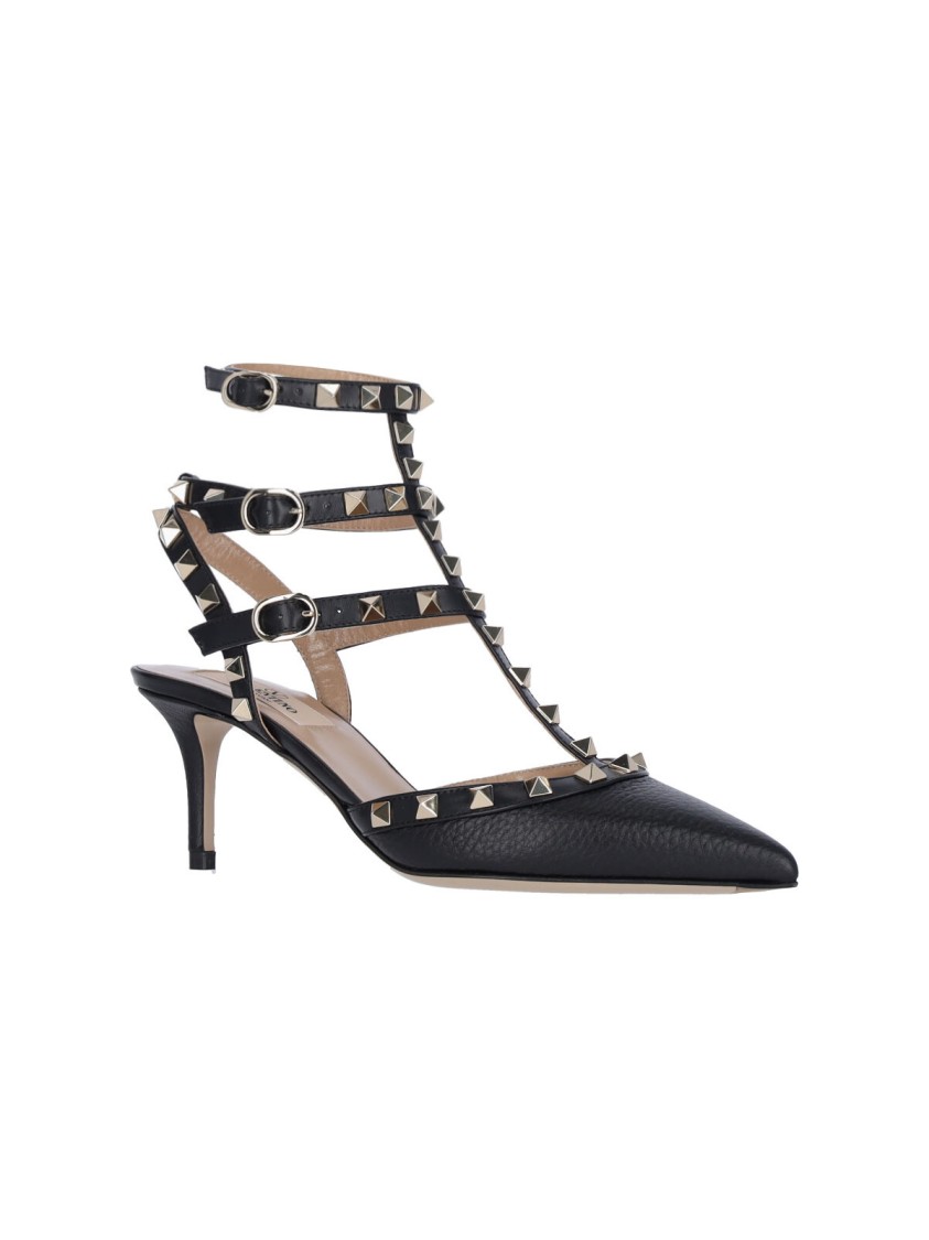 Valentino Navy Rockstud Caged 65mm Heels In Black