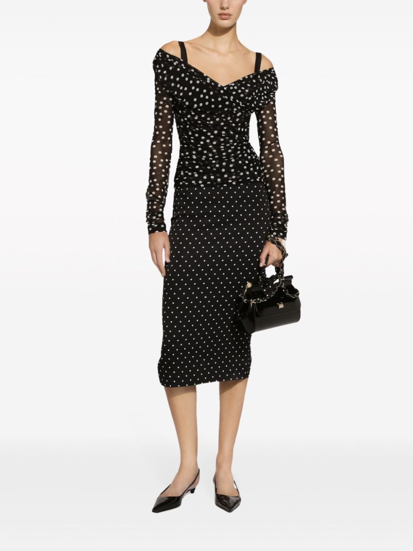 Shop Dolce & Gabbana Polka Dot Midi Skirt With Elegant Silhouette And Luxurious Silk Blend In Black