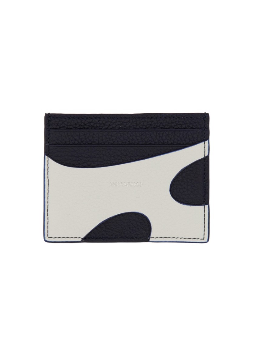 Shop Ferragamo Textured Calfskin Card Holder With Modern Aesthetic In Black