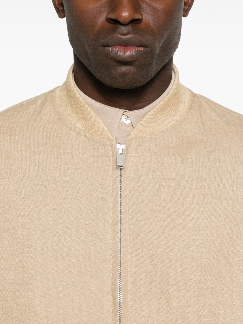 Lardini Ribbed Collar Jacket Side Pockets In Neutral