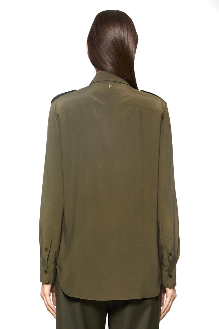Dondup Vibrant Green Button-up Shirt With Epaulets And Dual Chest Pockets