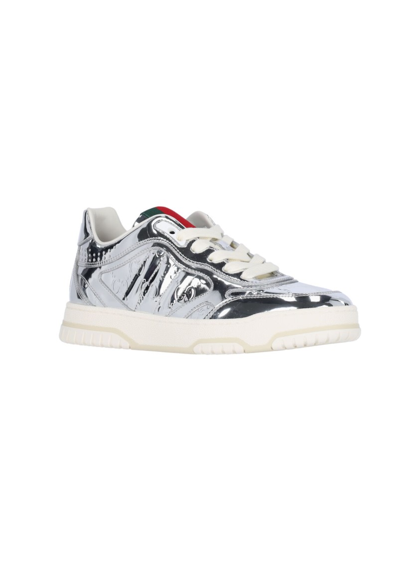 Gucci Metallic Leather "re-web" Sneakers – Silver In Silver