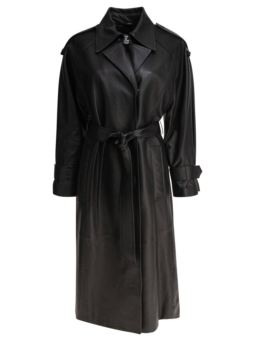 Ivy & Oak Belted Black Lamb Leather Coat