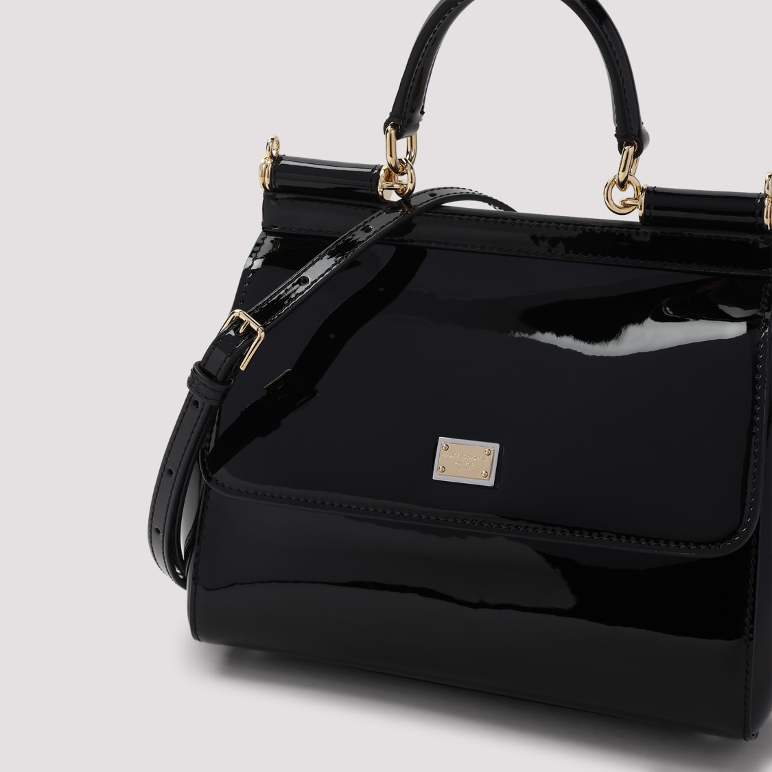 Shop Dolce & Gabbana Sicily Black Patent Calf Leather Handbag