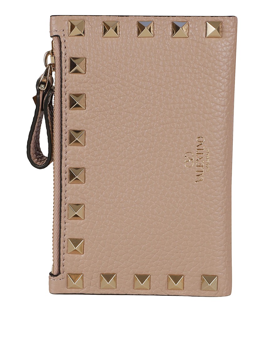 Valentino Garavani Textured Calf Leather Wallet In Pink