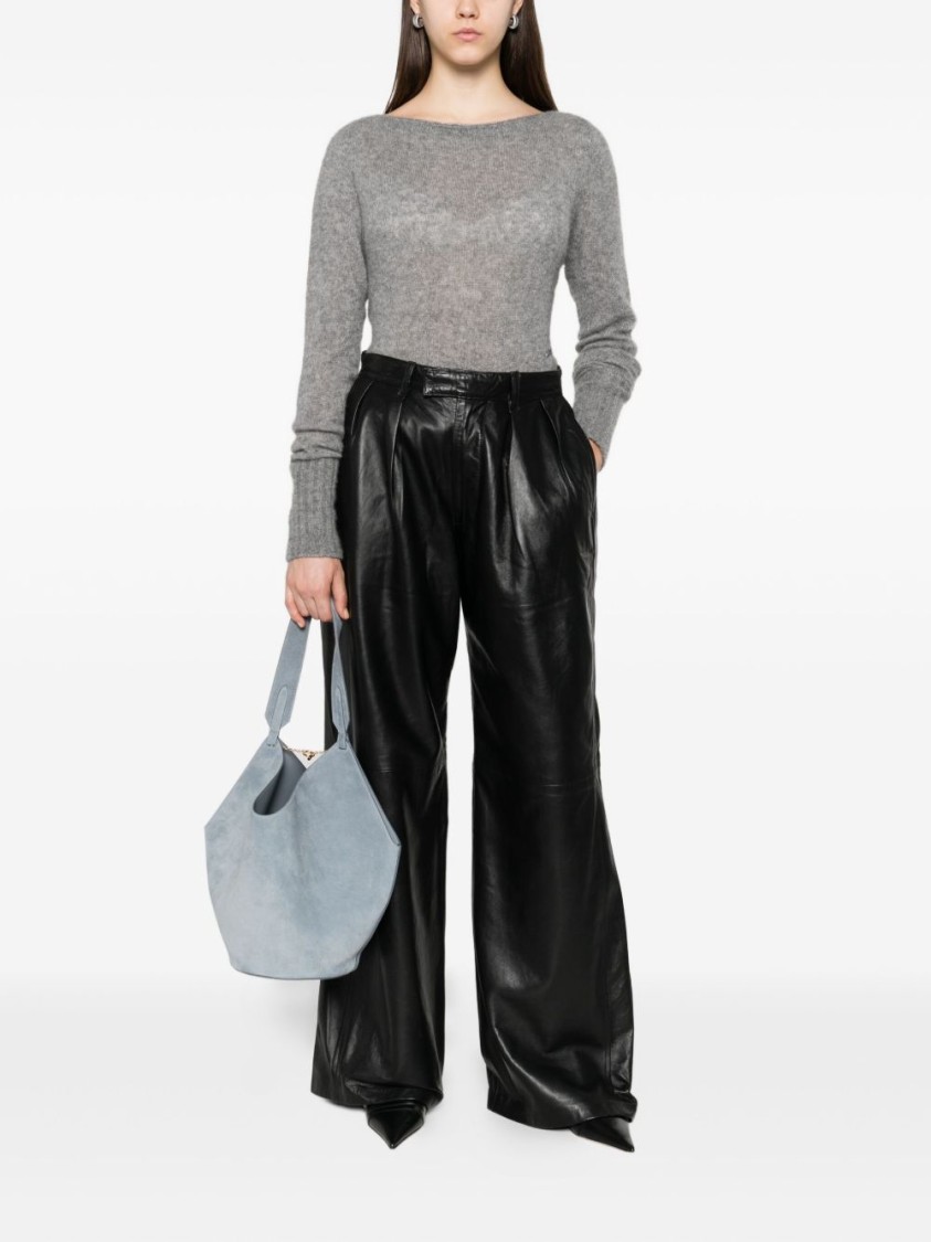 Tom Ford Boat Neck Knitwear Sweater With Ribbed Accents In Gray
