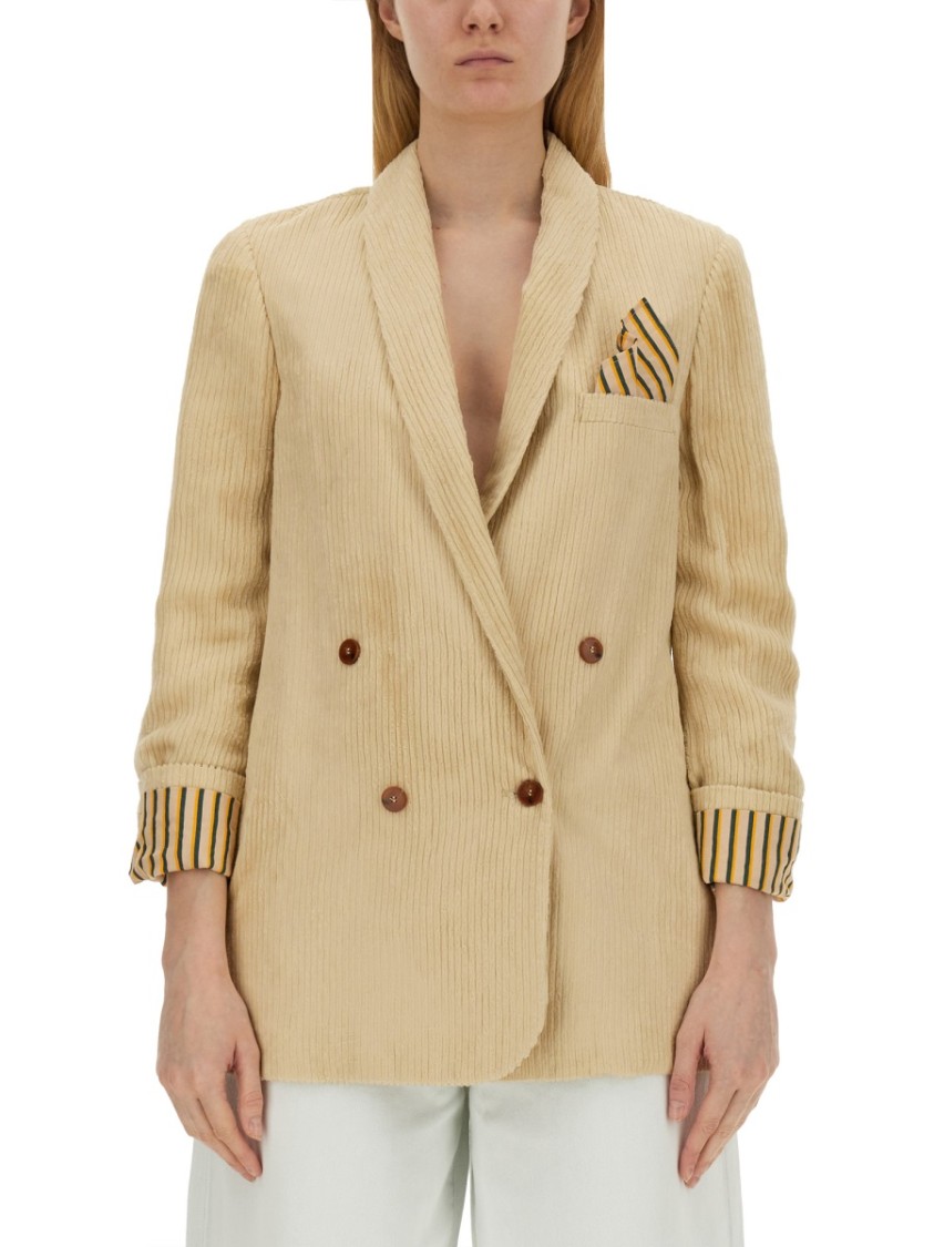 Alysi Double-breasted V-neck Blazer In Neutrals
