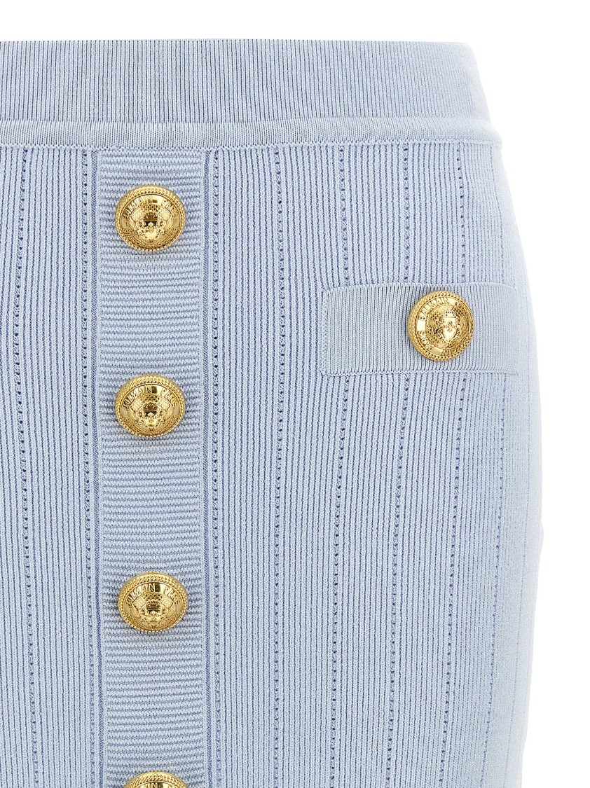 Balmain 2-pockets Button-front Rib Mini Skirt In Blue