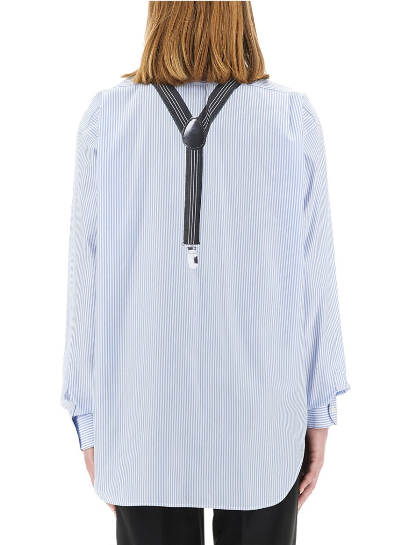 Moschino Couture Light Blue Cotton Striped Shirt With Decorative Straps In Blue