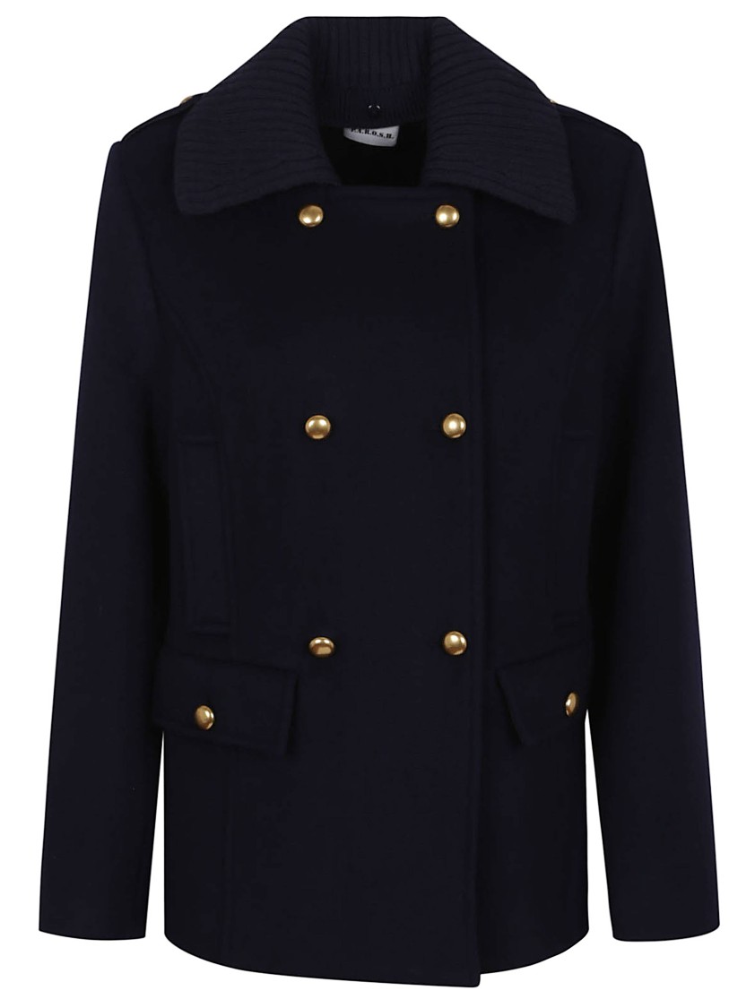P.a.r.o.s.h Parosh Pure Wool Blazer With Gold Button Accents And Ribbed Knit Collar In Black