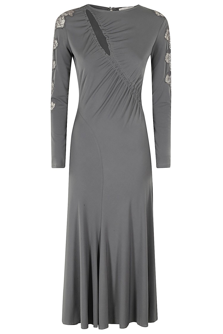 Ermanno Firenze Maxi Dress With Straight Neckline In Grey