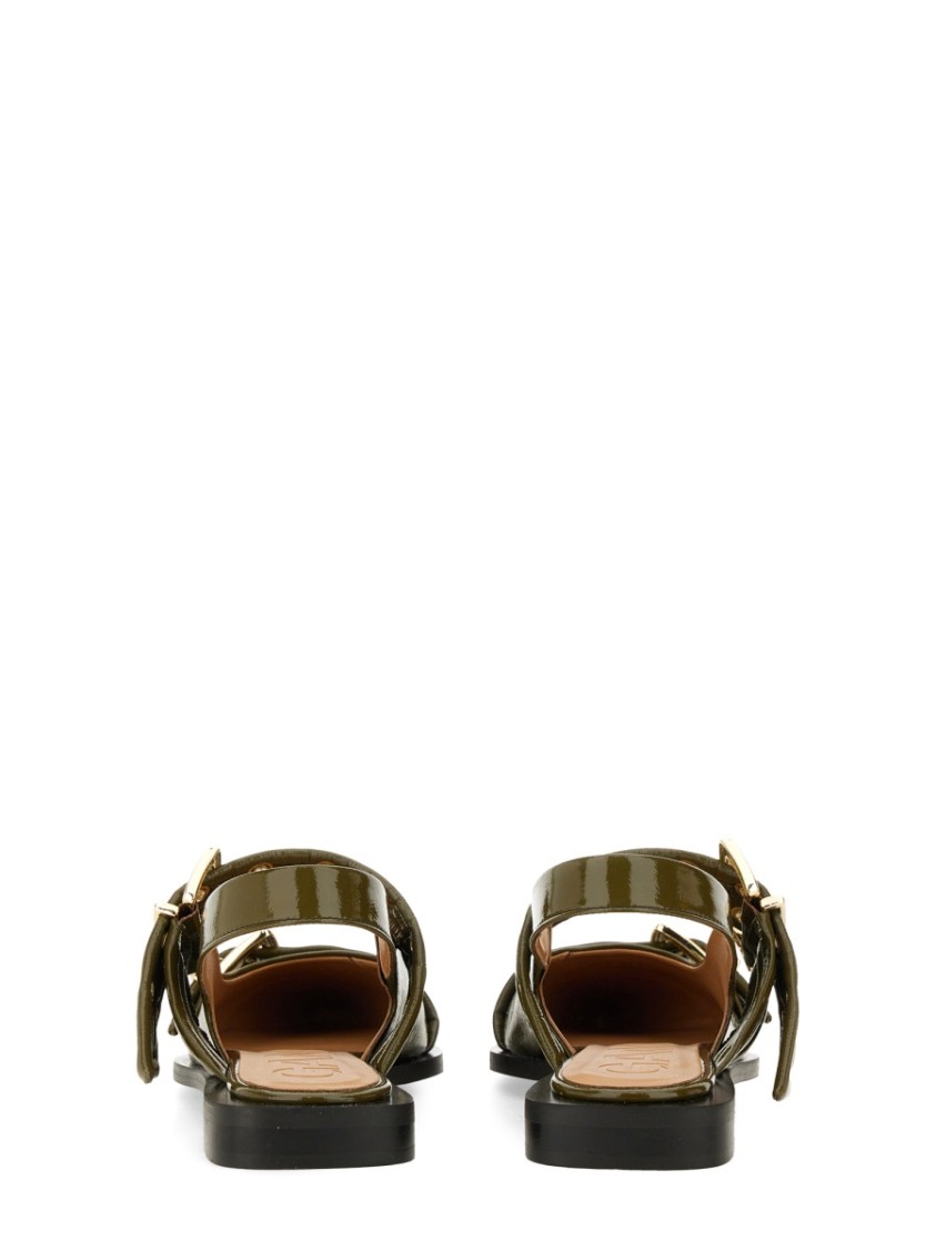 Shop Ganni Ballerina With Buckle In Green