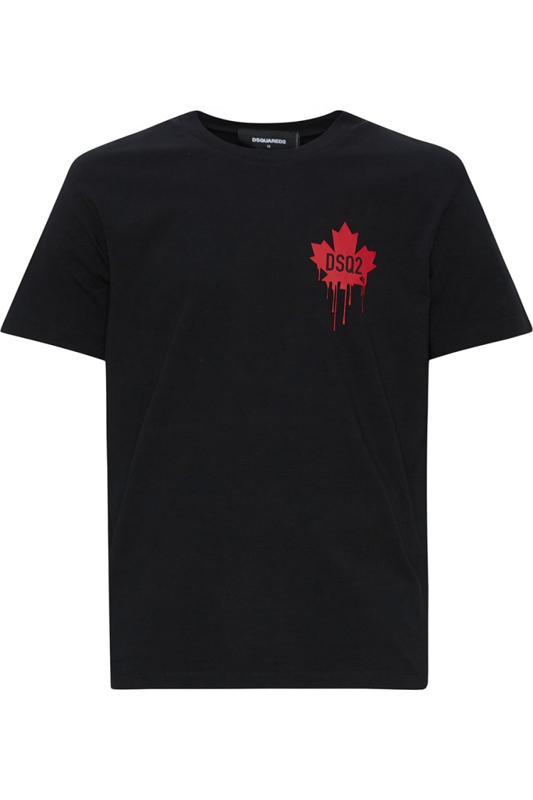 Dsquared2 Black T-shirt Featuring Striking Red Maple Leaf In Black