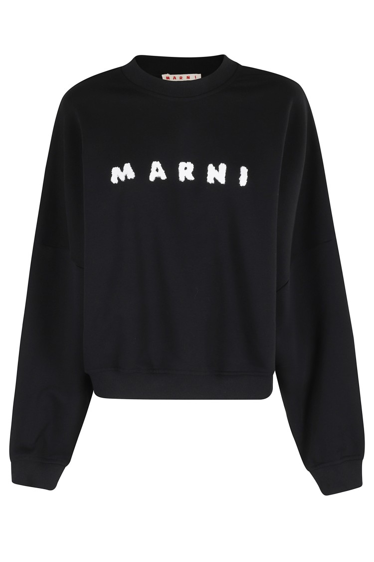 Marni Relaxed Fit Black Sweatshirt With Textured Logo In Black