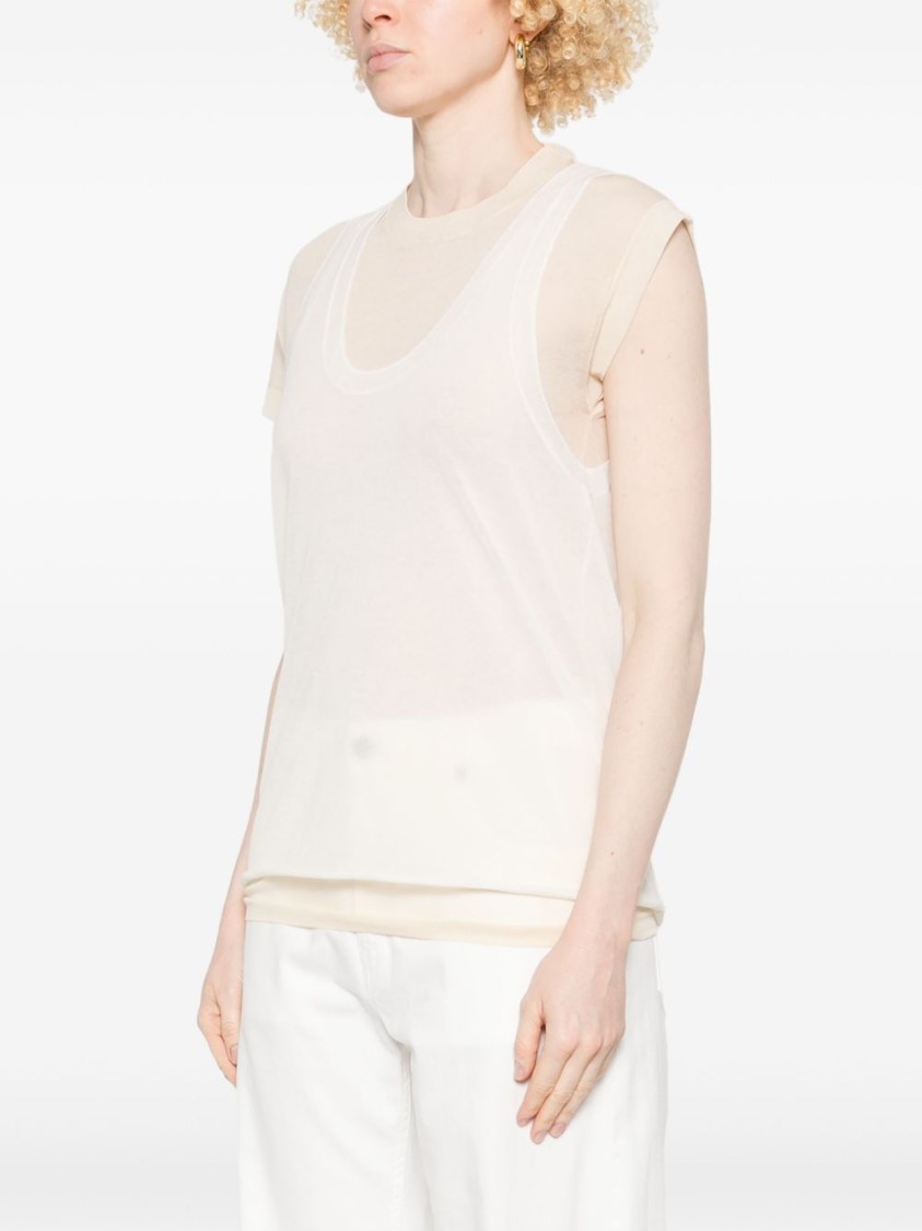 Shop Pinko Lightweight T-shirt With Scoop Neckline And Longer Hem In Neutrals