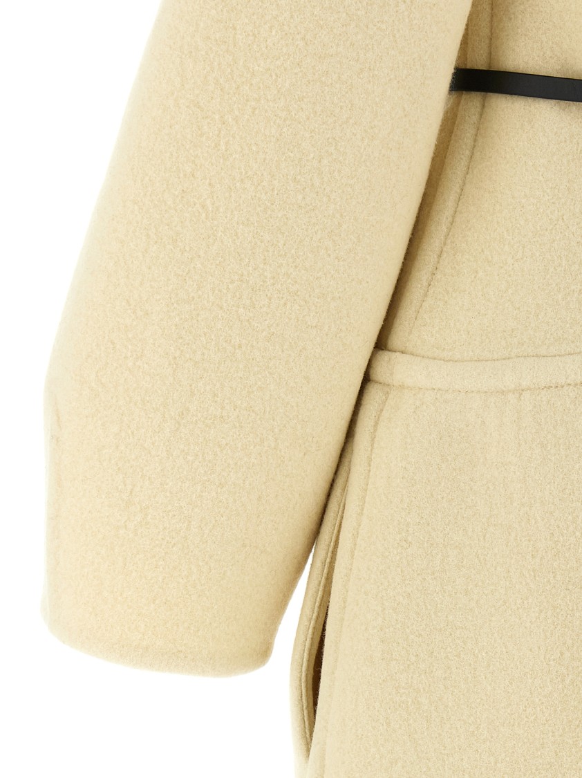 Jil Sander Tailored Coat With Belted Waist And Structured Shoulders In Neutral