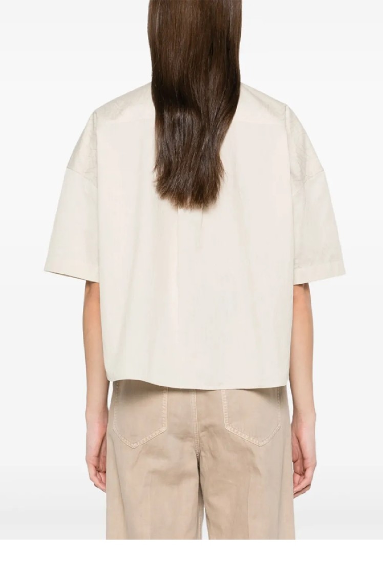 Brunello Cucinelli Short-sleeved Relaxed Fit Shirt With Textured Fabric In Neutral