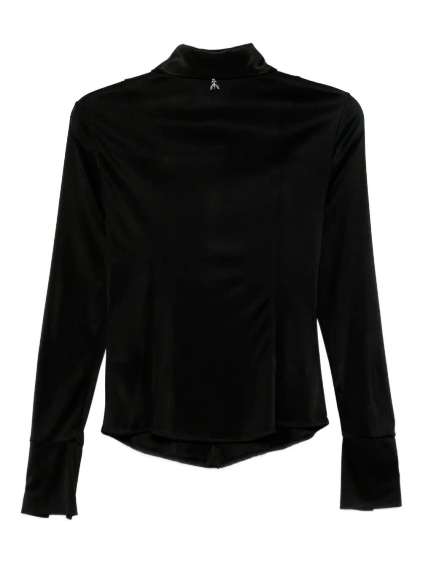 Patrizia Pepe Fitted Acetate Shirt With Classic Collar In Black
