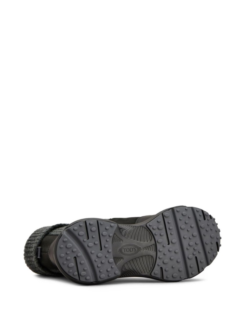 Tod's High Knitted Cuff Sneakers With Textured Upper And Chunky Sole In Black