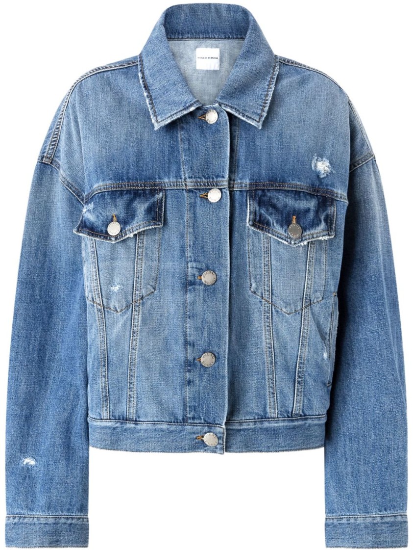 Pinko Denim Jacket Distressed Flap Pockets