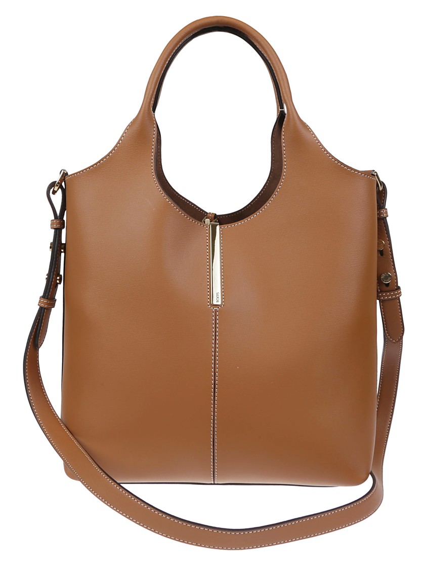 Tod's Brown Leather Handbag With Dual Handles In Brown