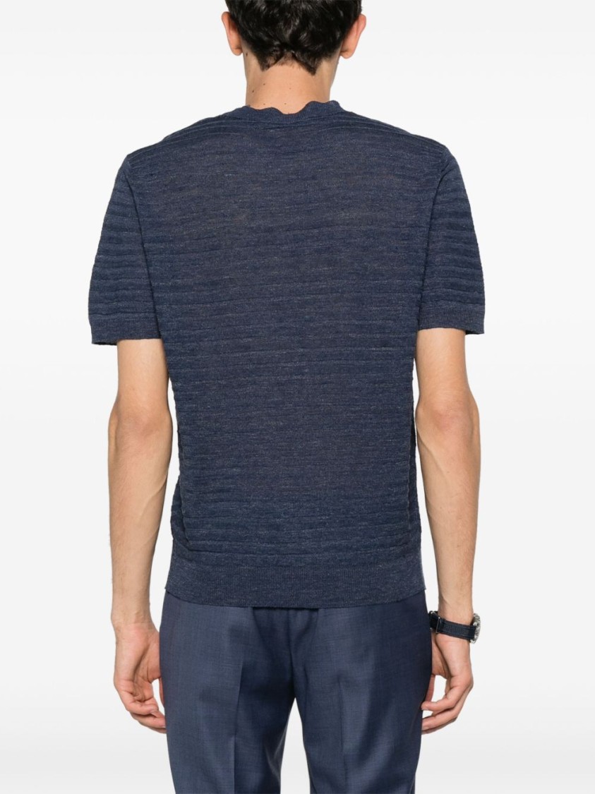 Shop Corneliani Textured Blue Sweatshirt In Linen-silk Blend