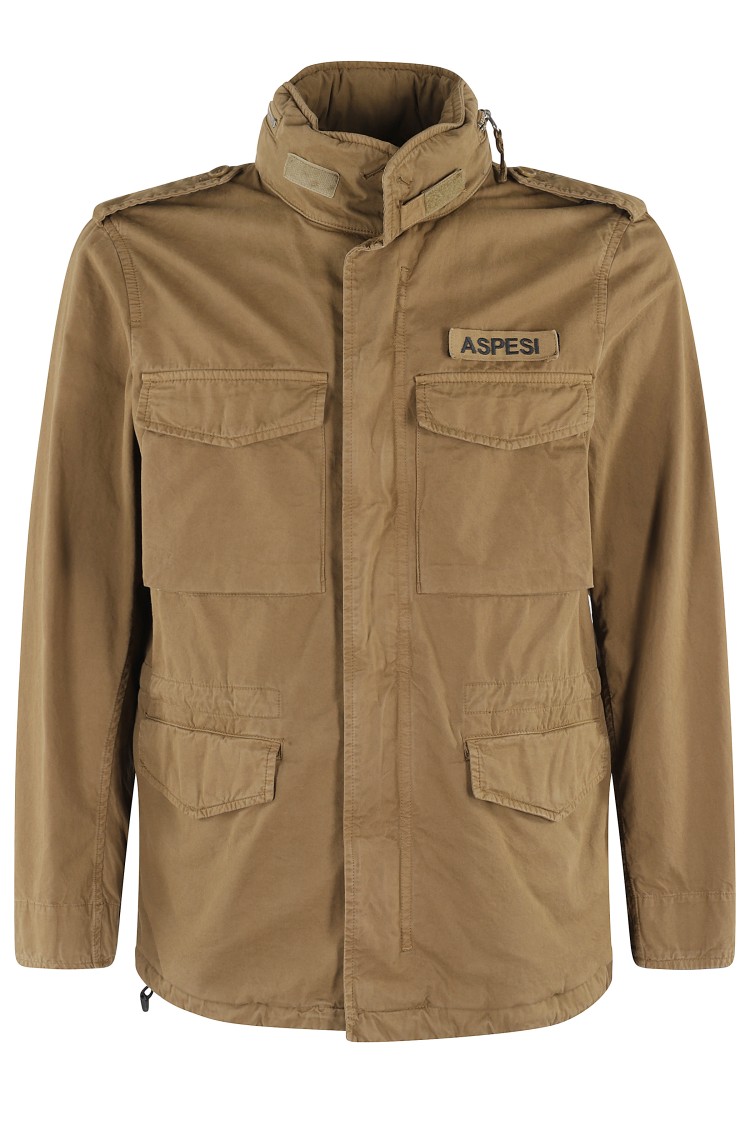 Aspesi Stone Cotton Minifield Jacket With Hidden Hood In Brown