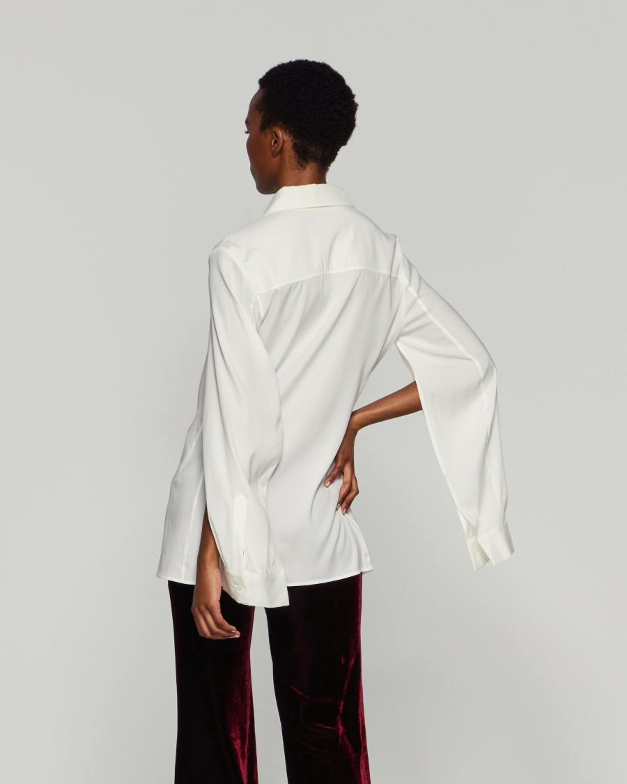 Serena Bute Silk Cape Sleeve Shirt - Cream In Neutrals