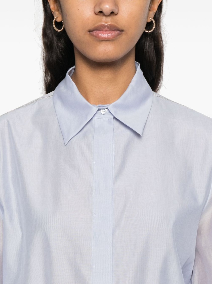 Shop Peserico Sky Blue Cotton-silk Blend Shirt