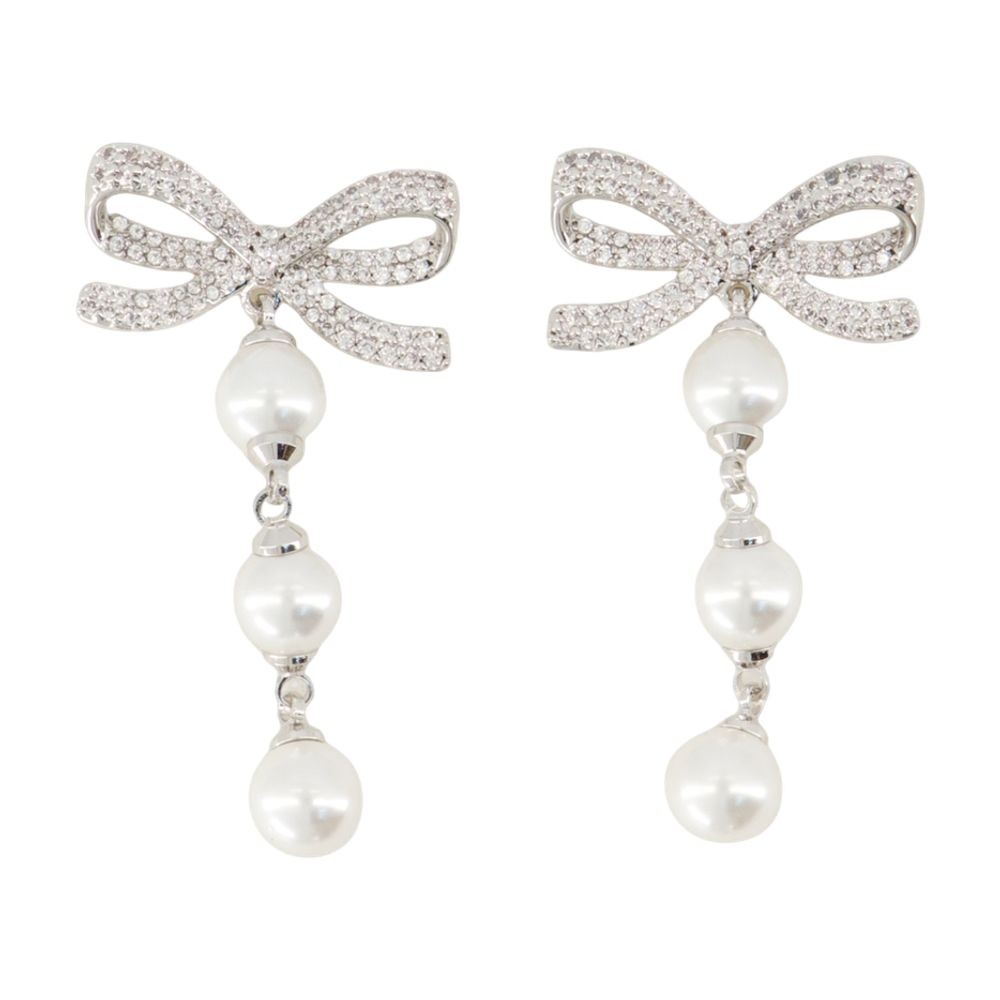 Self-portrait Bow Tiered Pearl Earrings - Silver - White