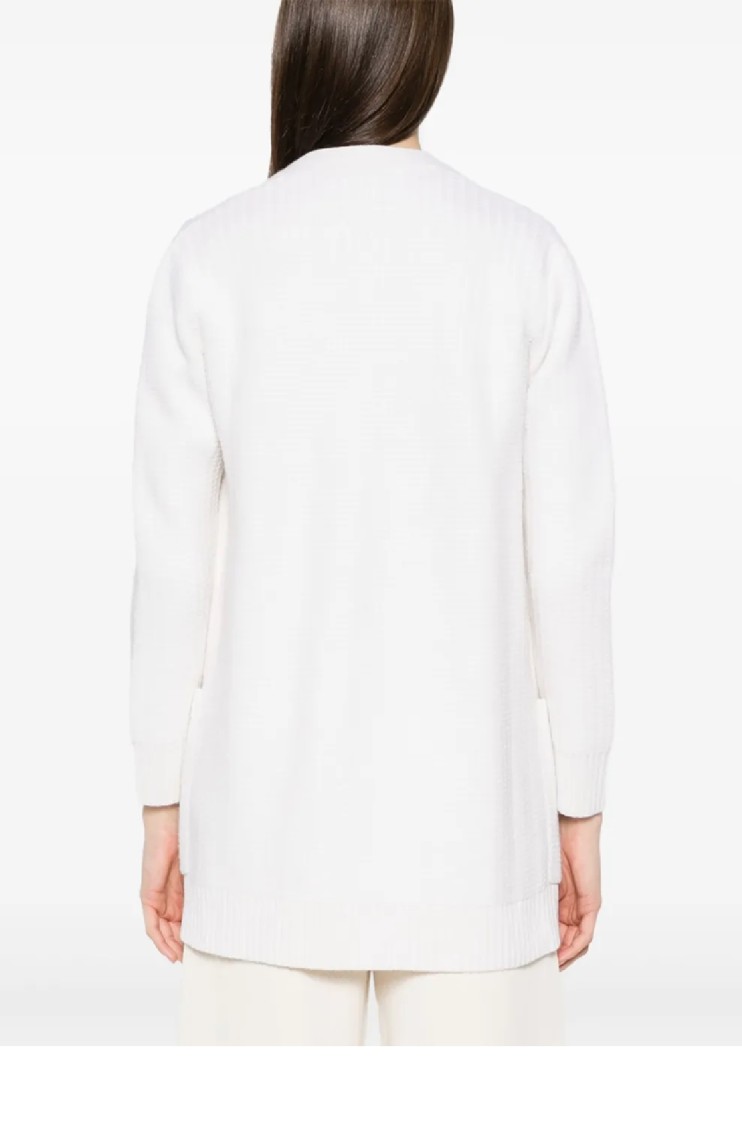 Max Mara Ravello Cardigan With Deep V-neck And Embroidered Emblem In White