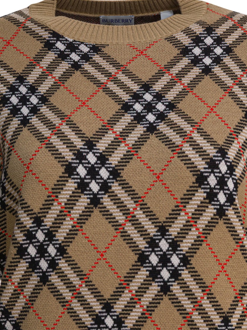 Burberry Checkered Beige Wool Blend Sweater In Brown
