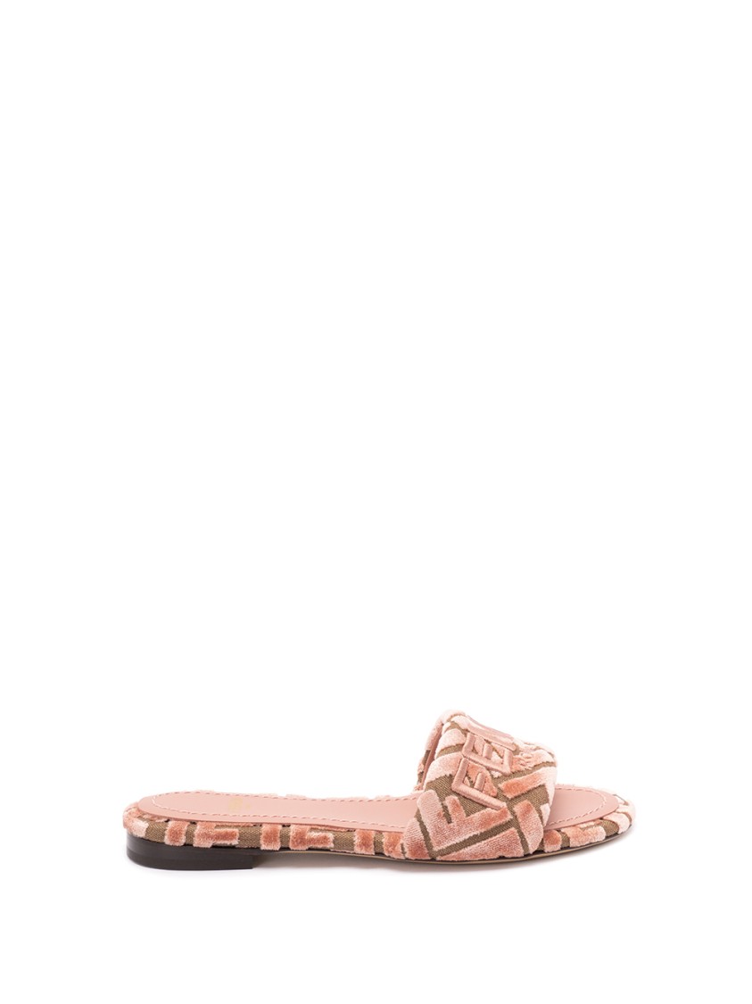 Fendi Logo-motif Velvet Sandals In Orange