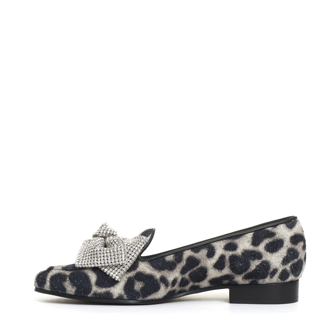 Agl Attilio Giusti Leombruni Agl Bow Moccasin Rhinestone And Leopard Print In Black