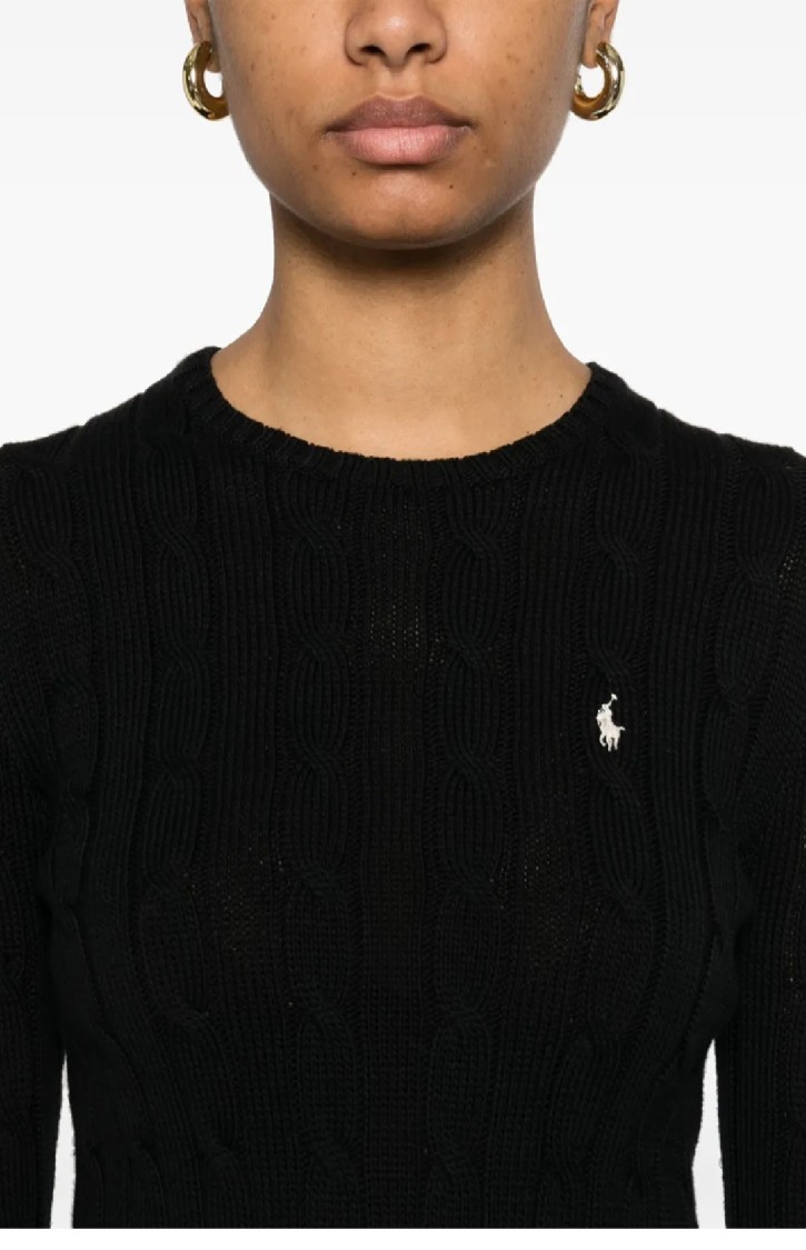 Polo Ralph Lauren Classic Cable Knit Sweater With Fitted Silhouette In Black