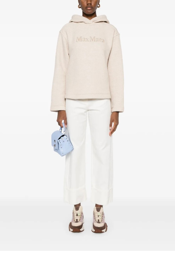 Max Mara Cropped Relaxed-fit Hoodie With Embroidered Logo In Neutral