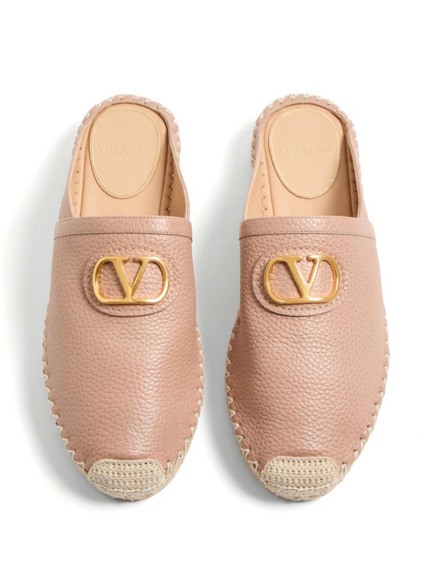 Valentino Garavani Textured Leather Espadrilles With Woven Jute Sole In Neutral