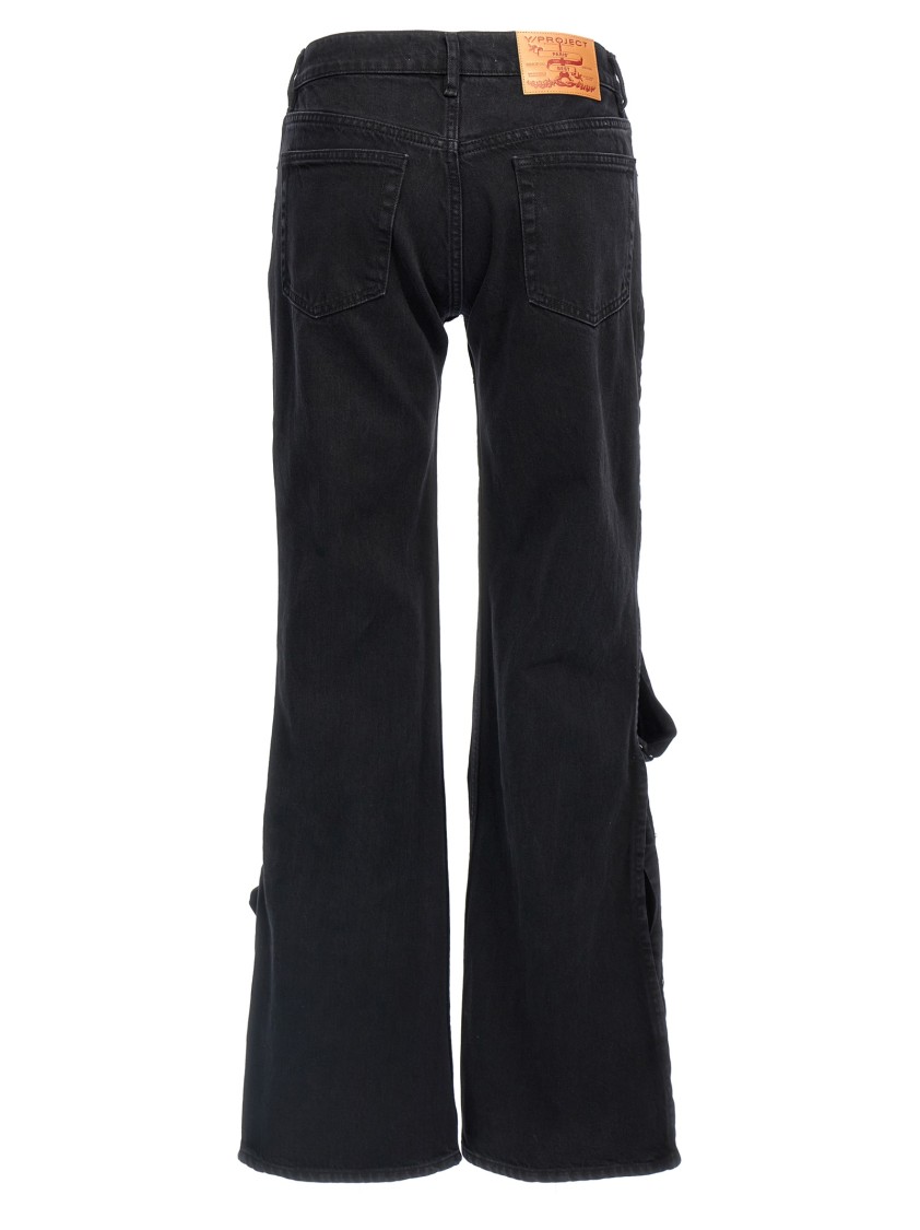 Y/project Leather Patch Belt Loop Distressed Jeans In Blue