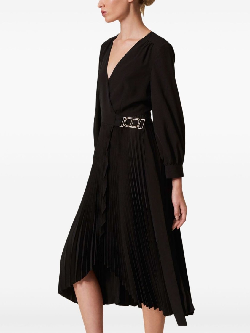 Twinset Twin-set Wrap-design Evening Dress With Logo-buckle Detail