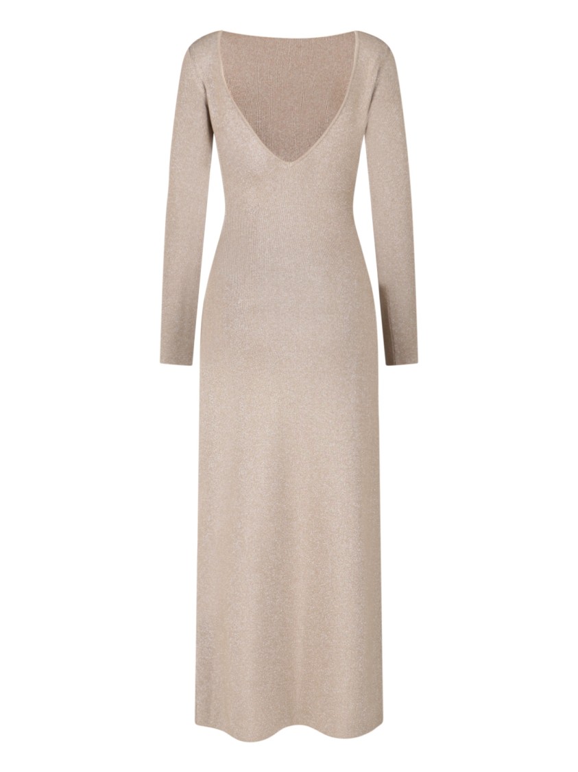 Max Mara Ribbed Maxi Dress With Round Neckline And Deep V-back In Neutral