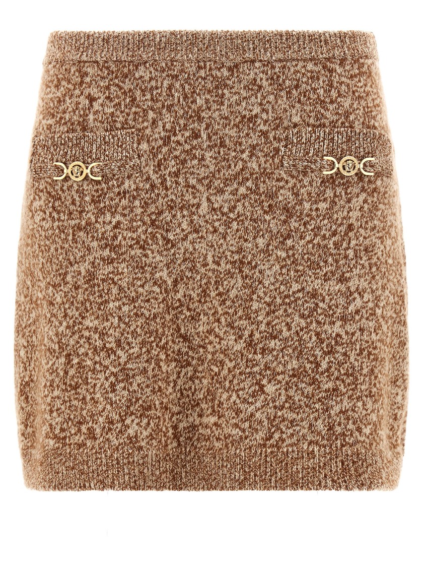 Versace Minigonna In Misto Lana Vergine Bicolor Donna In Brown