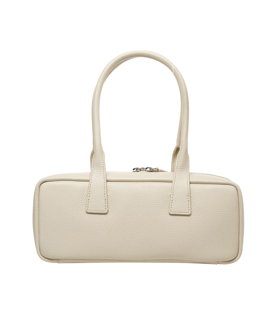 Staud Beige Leather Shoulder Bag With Embossed Logo In Neutrals