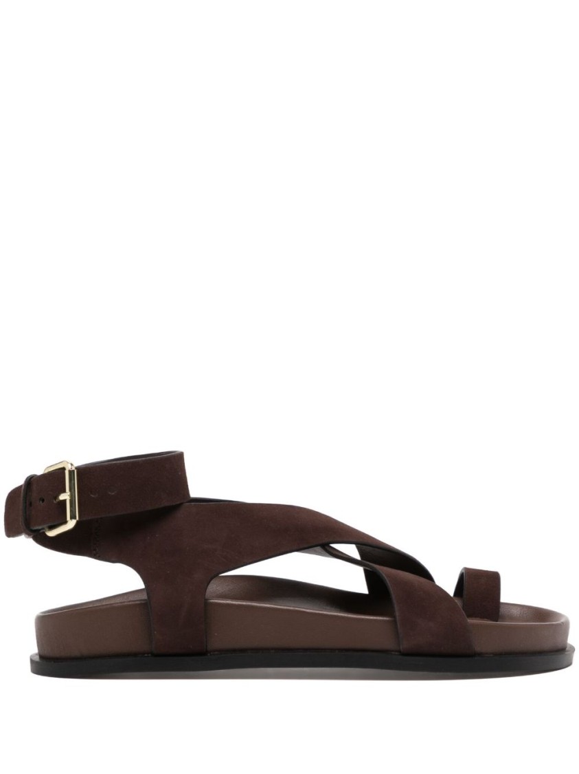 Shop A.emery Chocolate Brown Leather Crossover Strap Sandals In Black